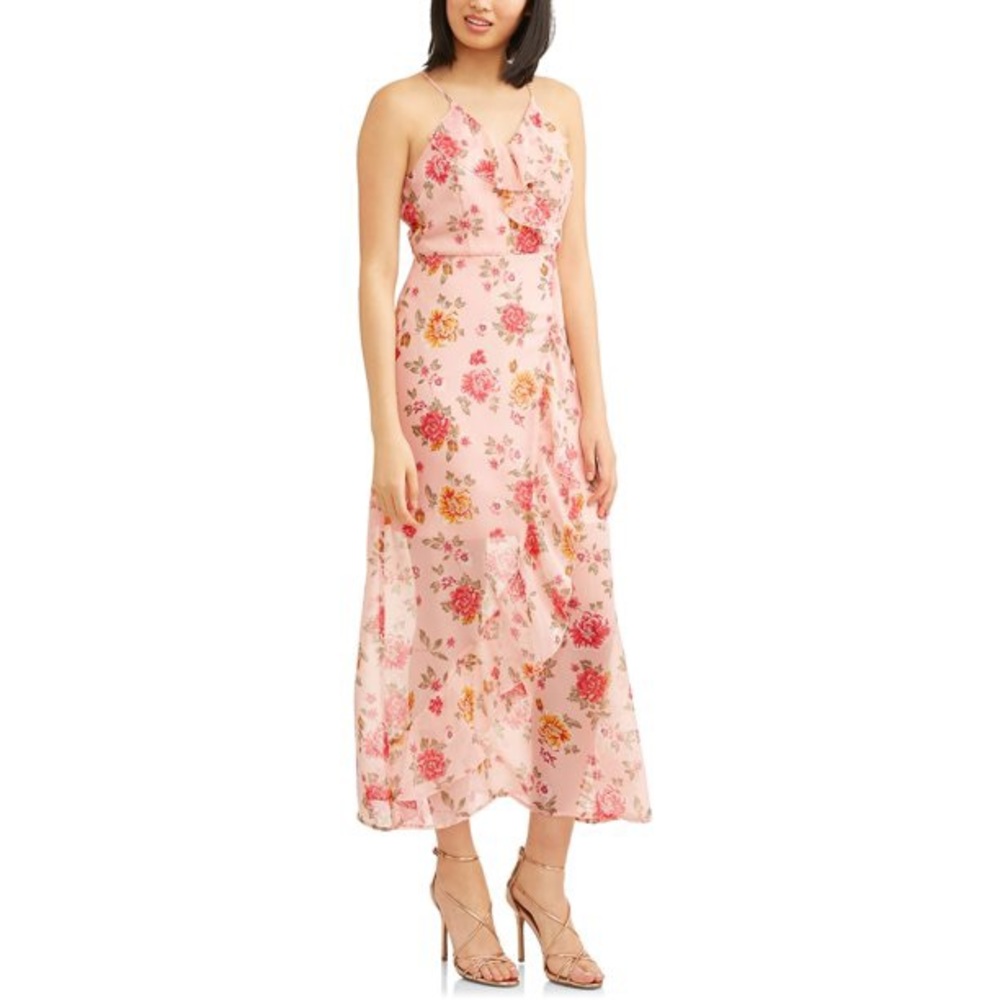 No Boundaries Juniors' Faux Wrap Maxi Dress w Ruffle size XXL fits Women’s Large